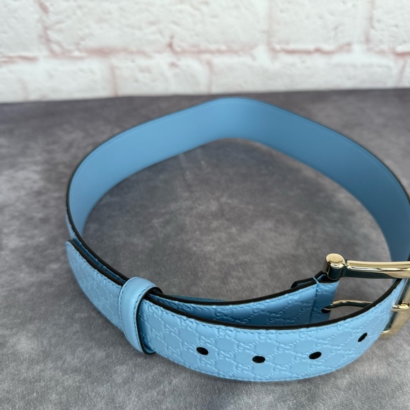 Authentic Gucci Microguccissima Embossed Light Blue Leather Belt 281548 75/30 - Picture 2 of 6